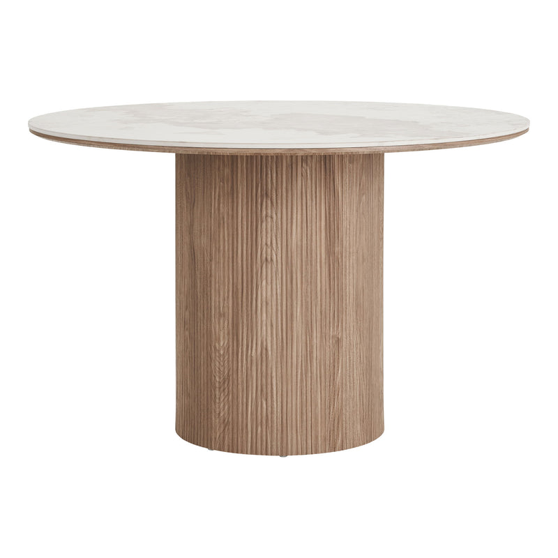 House Nordic – Athens spisebord med hvid keramisk bordplade og mørkebrun base, Ø120cm
