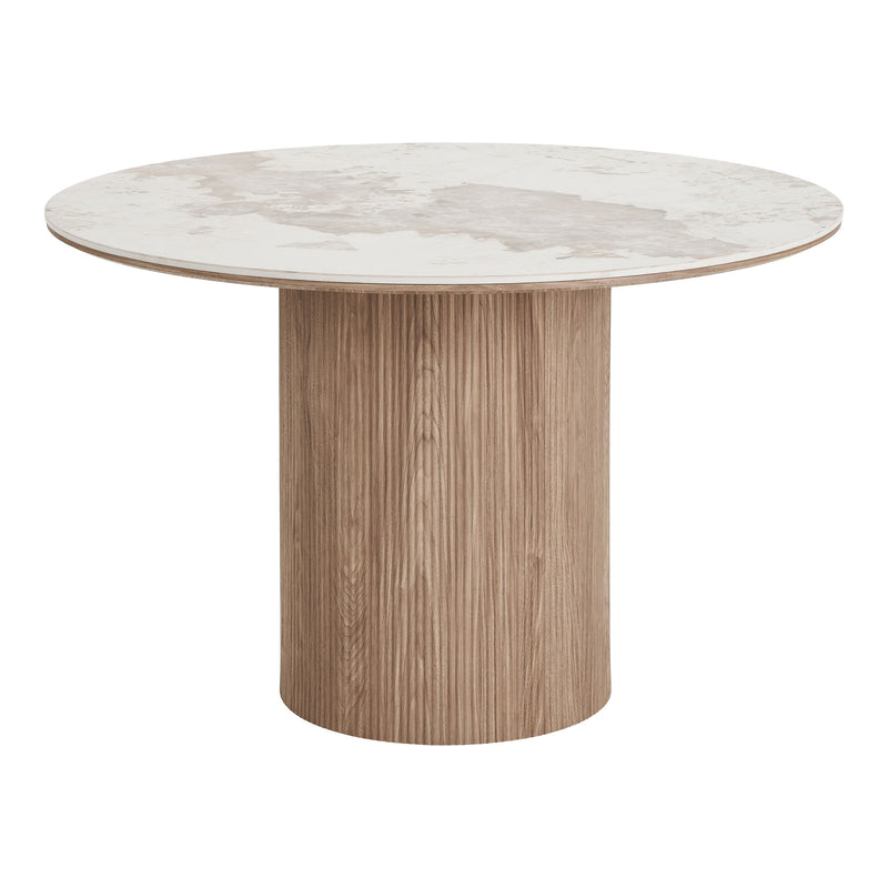 House Nordic – Athens spisebord med hvid keramisk bordplade og mørkebrun base, Ø120cm