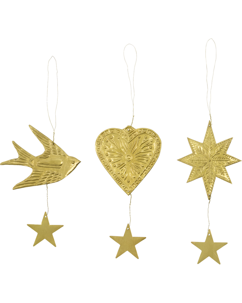 House Doctor Julepynt Bird Star Heart Antik messingfinish