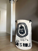 Vasketøjspose til børn i canvas - Ø30xH48 cm, 1 stk. flere dyremotiver