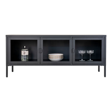 House Nordic - Brisbane reol - Sort med glaslåger,130x40x55cm - Bolig og Haven