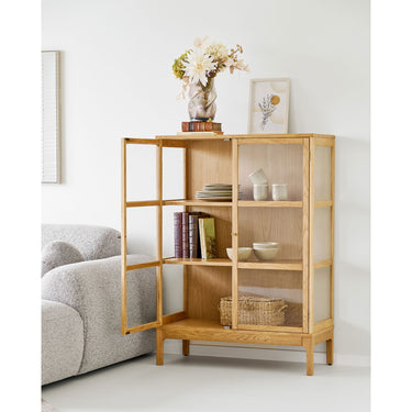 Zamora,Vitrineskab, 2 glaslåger, 2 hylder, eg/egefiner/hærdet glas, 40x90x126 cm - Bolig og Haven