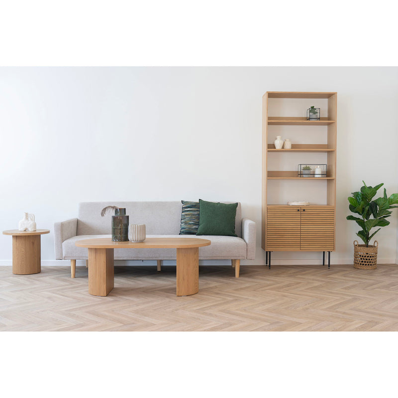 House Nordic - Kyoto Reol, 2 låger, 4 hylder, egefiner, natur, sorte metalben, 80x30x200cm