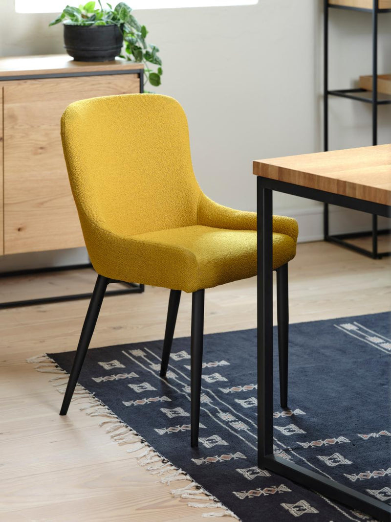 Ontario Spisebordsstol, Sennepsgul Bouclé, 52x60x82 cm, Sæt af 2