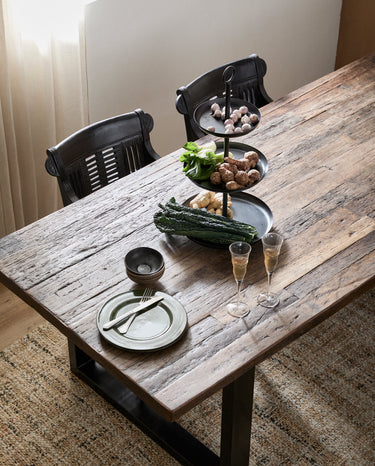Nordal - VINTAGE bord i jern med rå træbordplade – L220 × B100 × H77 cm