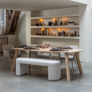 JACOB UPHOLSTERED BENCH CHECKERED PATTERN SAND