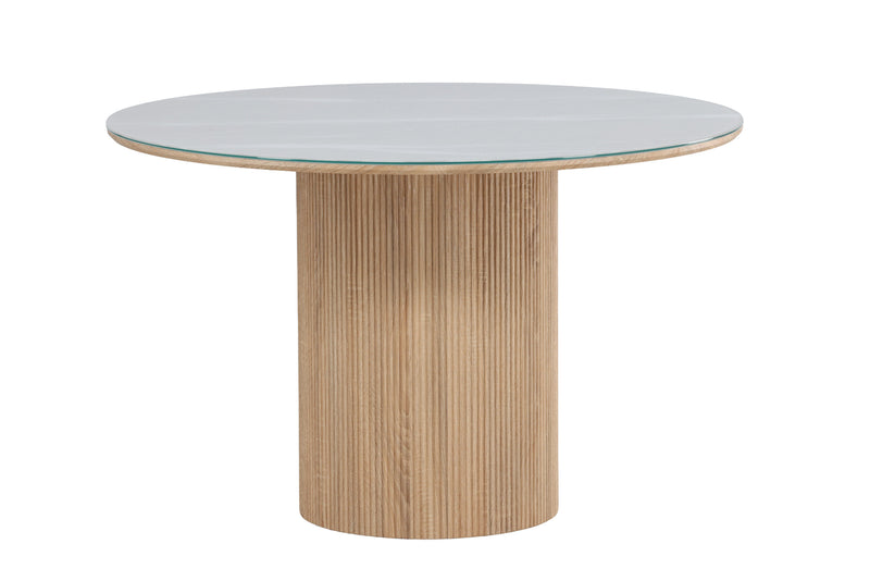 Vind Härön, Spisebord,ø120x75 cm - MDF Natur / Hærdet Glas FSC 100%