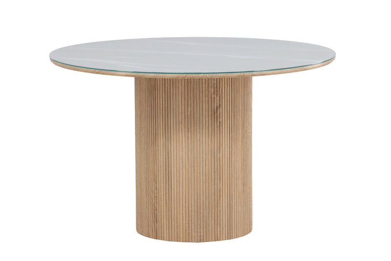 Vind Härön, Spisebord,ø120x75 cm - MDF Natur / Hærdet Glas FSC 100%