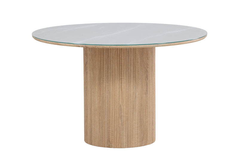 Vind Härön, Spisebord,ø120x75 cm - MDF Natur / Hærdet Glas FSC 100%