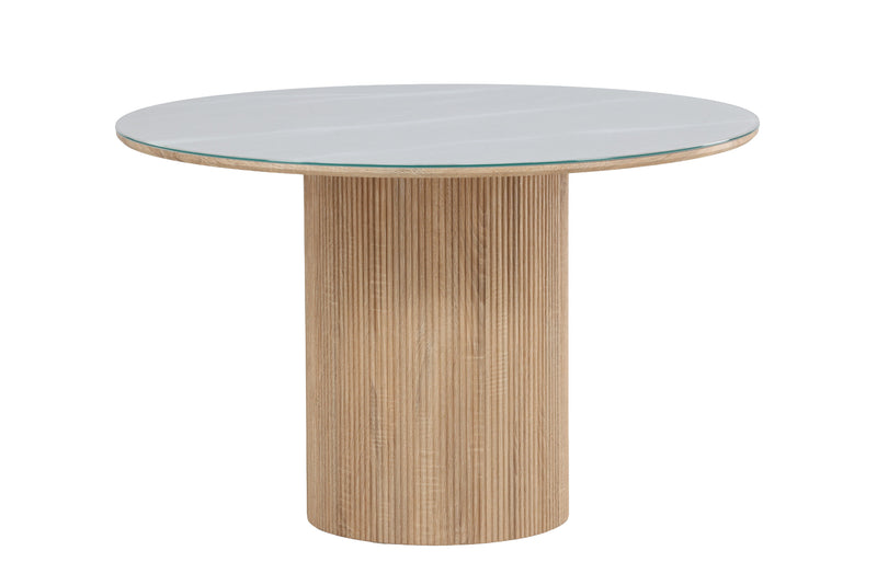 Vind Härön, Spisebord,ø120x75 cm - MDF Natur / Hærdet Glas FSC 100%