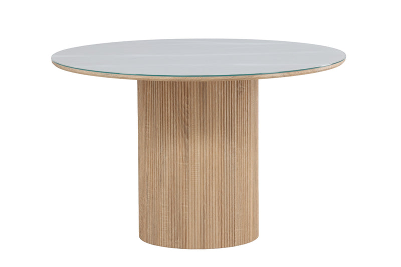 Vind Härön, Spisebord,ø120x75 cm - MDF Natur / Hærdet Glas FSC 100%