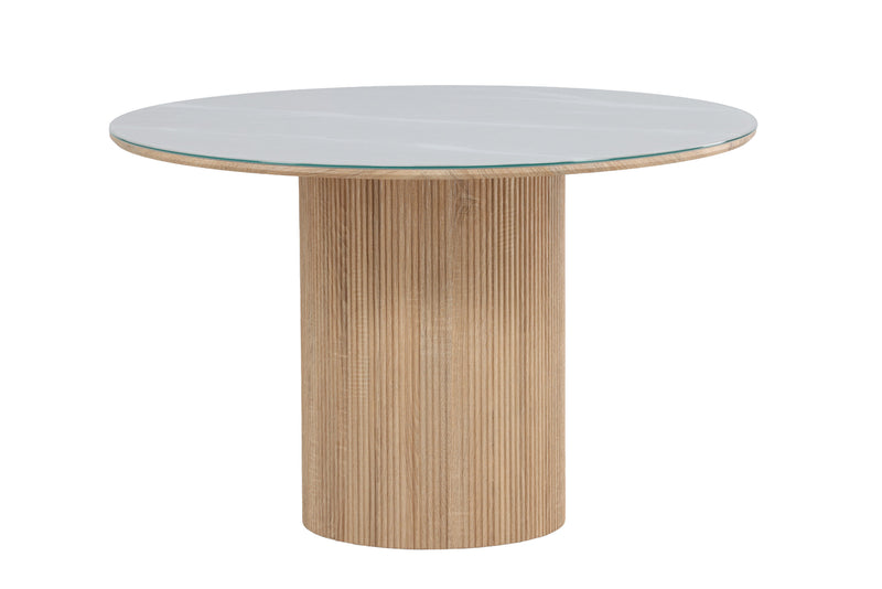 Vind Härön, Spisebord,ø120x75 cm - MDF Natur / Hærdet Glas FSC 100%