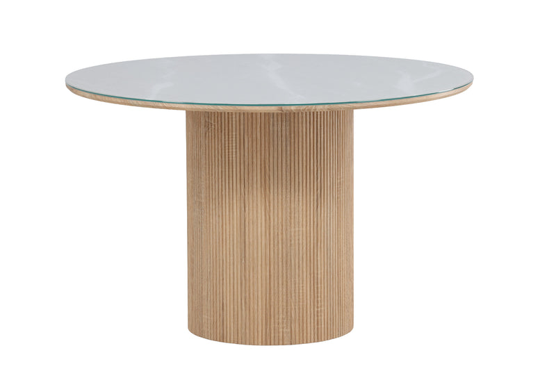 Vind Härön, Spisebord,ø120x75 cm - MDF Natur / Hærdet Glas FSC 100%