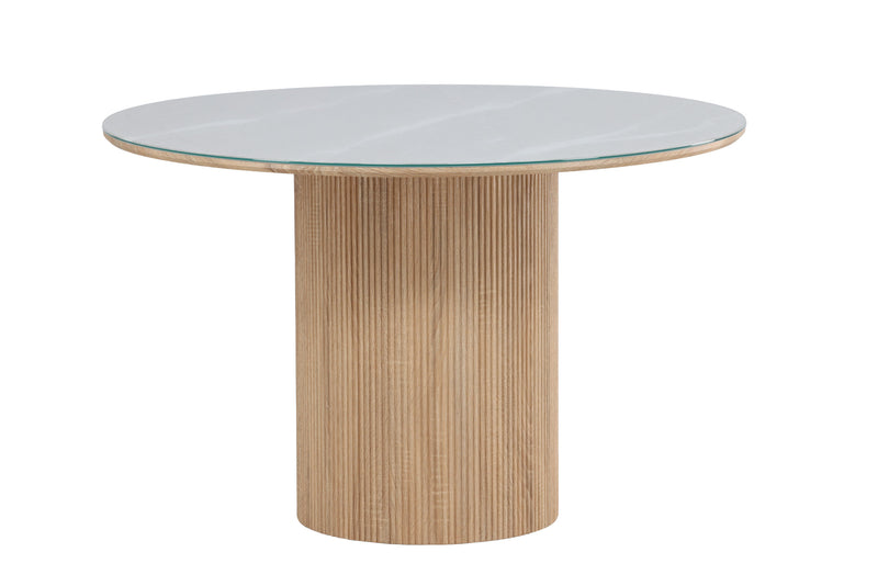 Vind Härön, Spisebord,ø120x75 cm - MDF Natur / Hærdet Glas FSC 100%