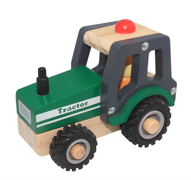 Magni - Traktor i træ med gummihjul L18 cm