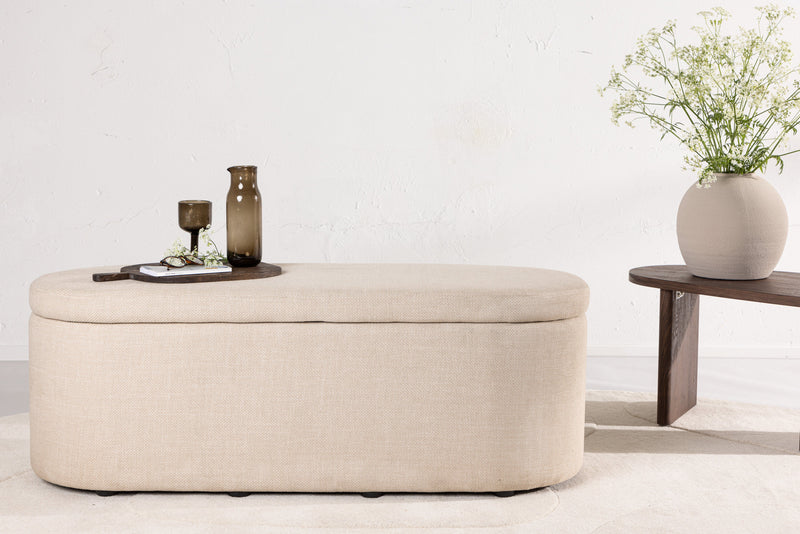 Venture Home - Potenza puf med opbevaring – Offwhite polyester – 130×50×47 cm