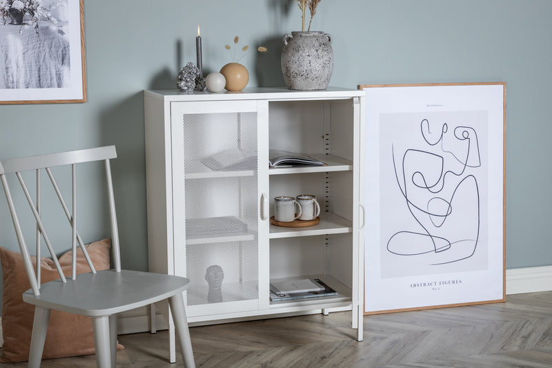 Venture Home Misha lavt skab – Hvid stål med netdøre – 80×102×40 cm