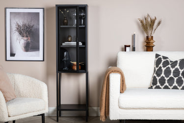 Venture Home - Misha - Smalt vitrineskab, sort, 150x40x35cm - Bolig og Haven