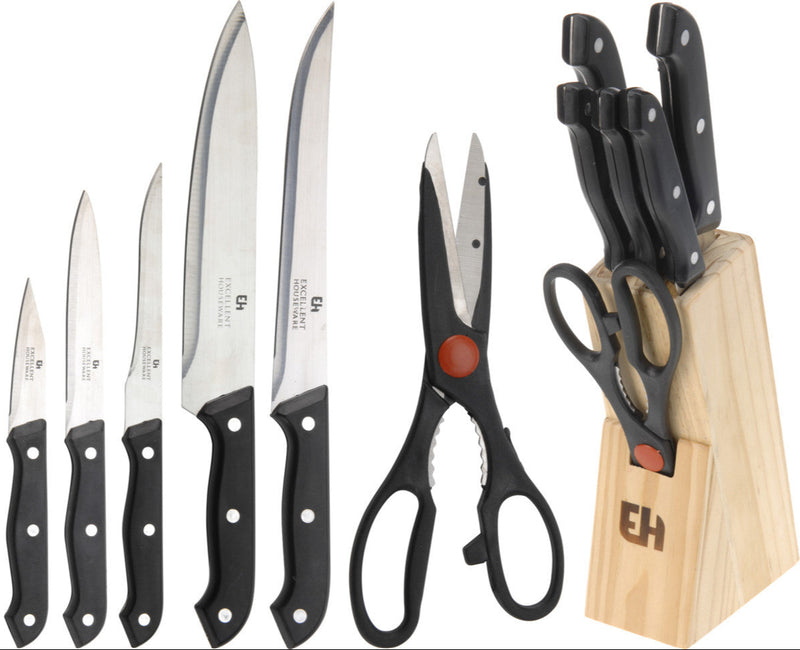 Knivsæt til køkken inkl. Knivblok, 7 dele