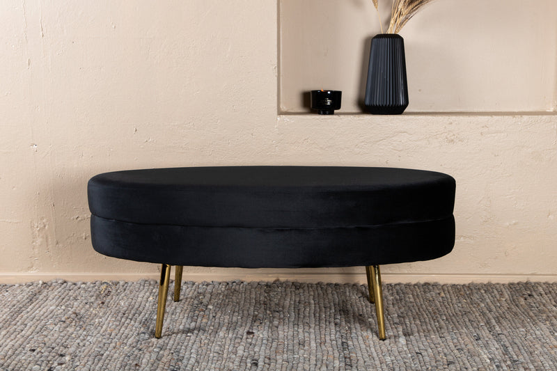 Venture Home Otto puf – Sort fløjl med messingben – 100×40×41 cm