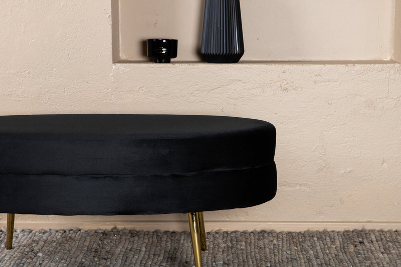 Venture Home Otto puf – Sort fløjl med messingben – 100×40×41 cm