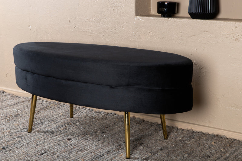 Venture Home Otto puf – Sort fløjl med messingben – 100×40×41 cm