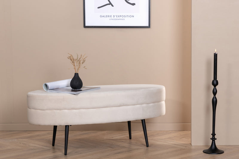 Venture Home - Otto puf – Beige fløjl med sorte stålben – 100×40×41 cm