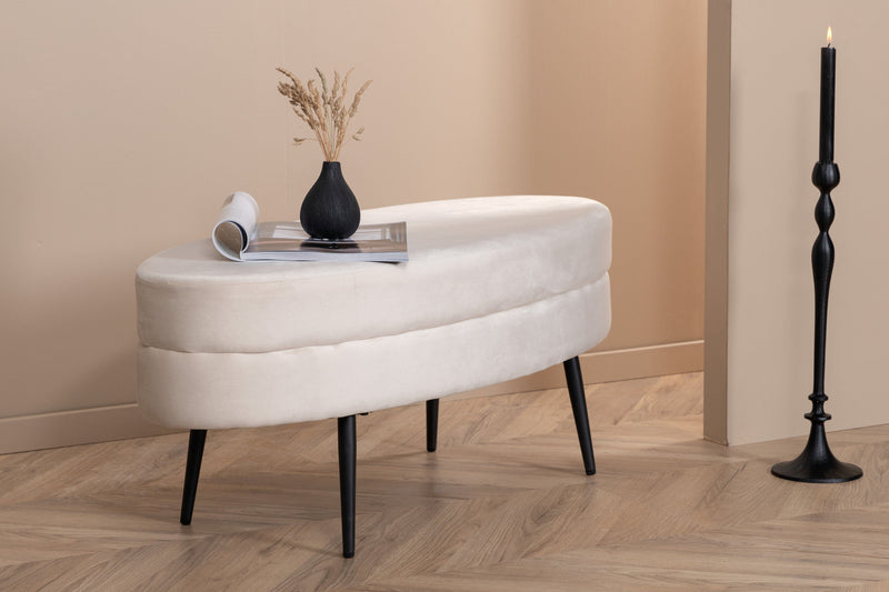 Venture Home - Otto puf – Beige fløjl med sorte stålben – 100×40×41 cm