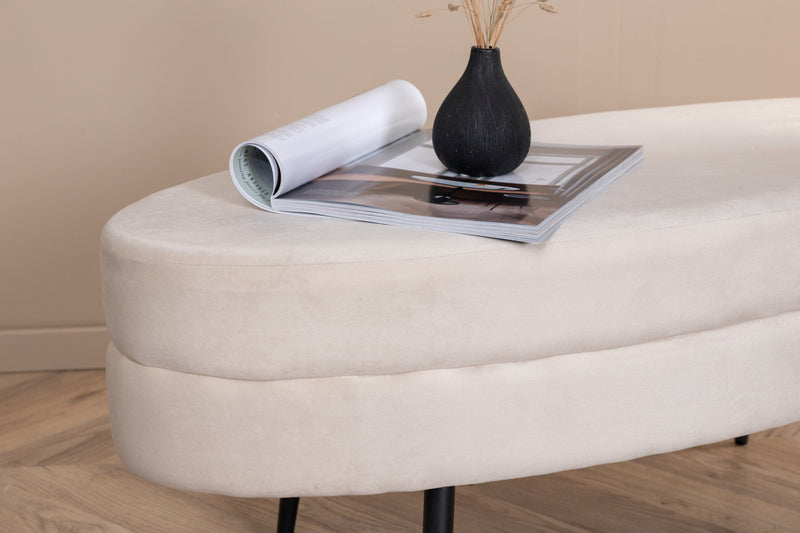 Venture Home - Otto puf – Beige fløjl med sorte stålben – 100×40×41 cm