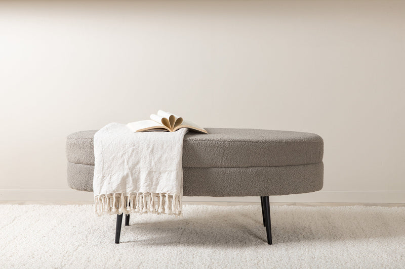 Venture Home Otto puf – Grå/beige Teddy med sorte stålben – 100×40×41 cm