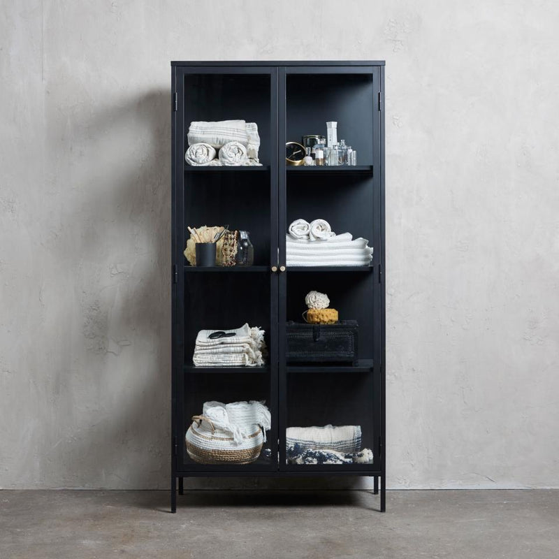 Carmel Højskab, 190 cm - Sort Metal med 2 Glaslåger