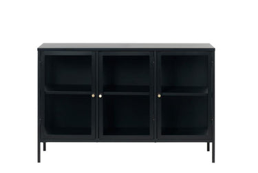 Carmel Skænk 132 cm - Sort Metal med 3 Glaslåger