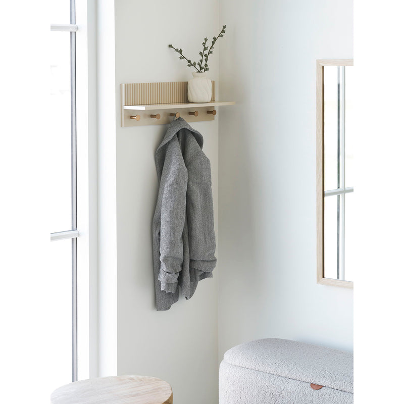 House Nordic - Rocca væghylde med knager – Beige – 50×12×16 cm