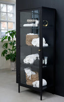 Carmel Højskab - Sort Metal med Glaslåge, 160x58x40cm