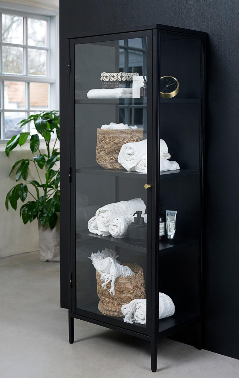 Carmel Højskab - Sort Metal med Glaslåge, 160x58x40cm