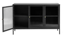 Bronco skænk, 3 sektioner, sort metal, guldfarvet greb,132x40x85cm