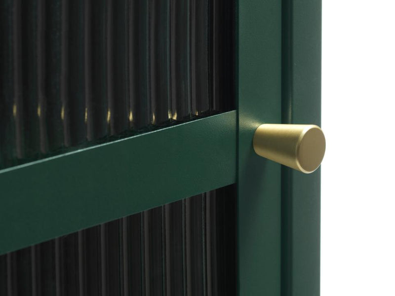 Bronco glasskab,  fir grøn metal, guldfarvet greb, 160x58x40cm