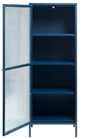 Bronco glasskab -  Blå metal, guldfarvet greb, 160x58x40cm