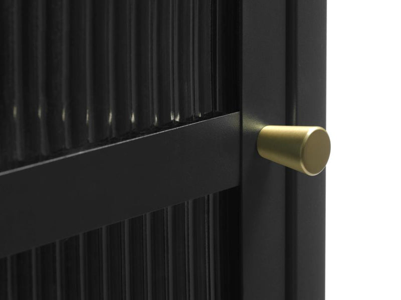 Bronco glasskab - sort metal, guldfarvet greb, 160x58x40cm