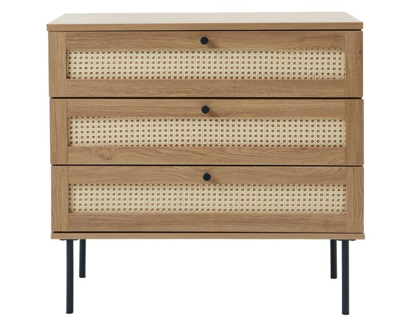 Pensacola Kommode, Melamin Egetræs-Look, 80x40x75 cm, 3 Skuffer