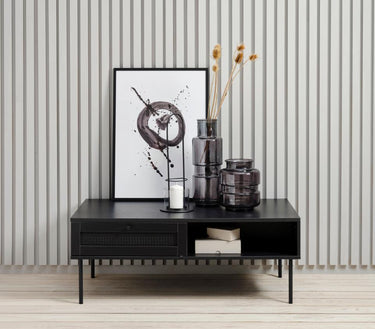 Pensacola Sofabord, Sort Melamin, 110x60x42 cm, 2 Skuffe