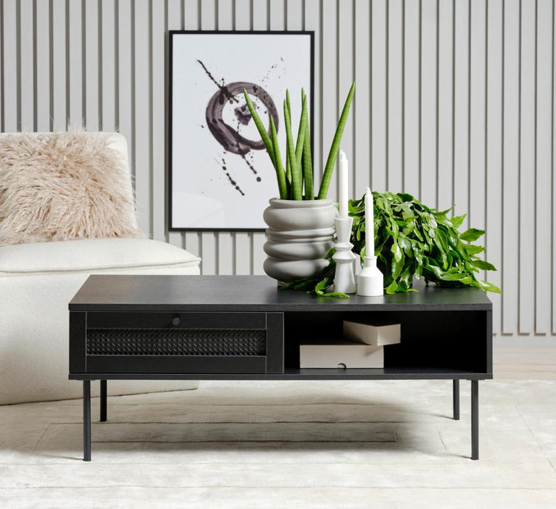 Pensacola Sofabord, Sort Melamin, 110x60x42 cm, 2 Skuffe