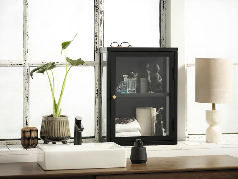 Carmel Vægskab - Sort Metal med Glaslåge, 45x60x25cm