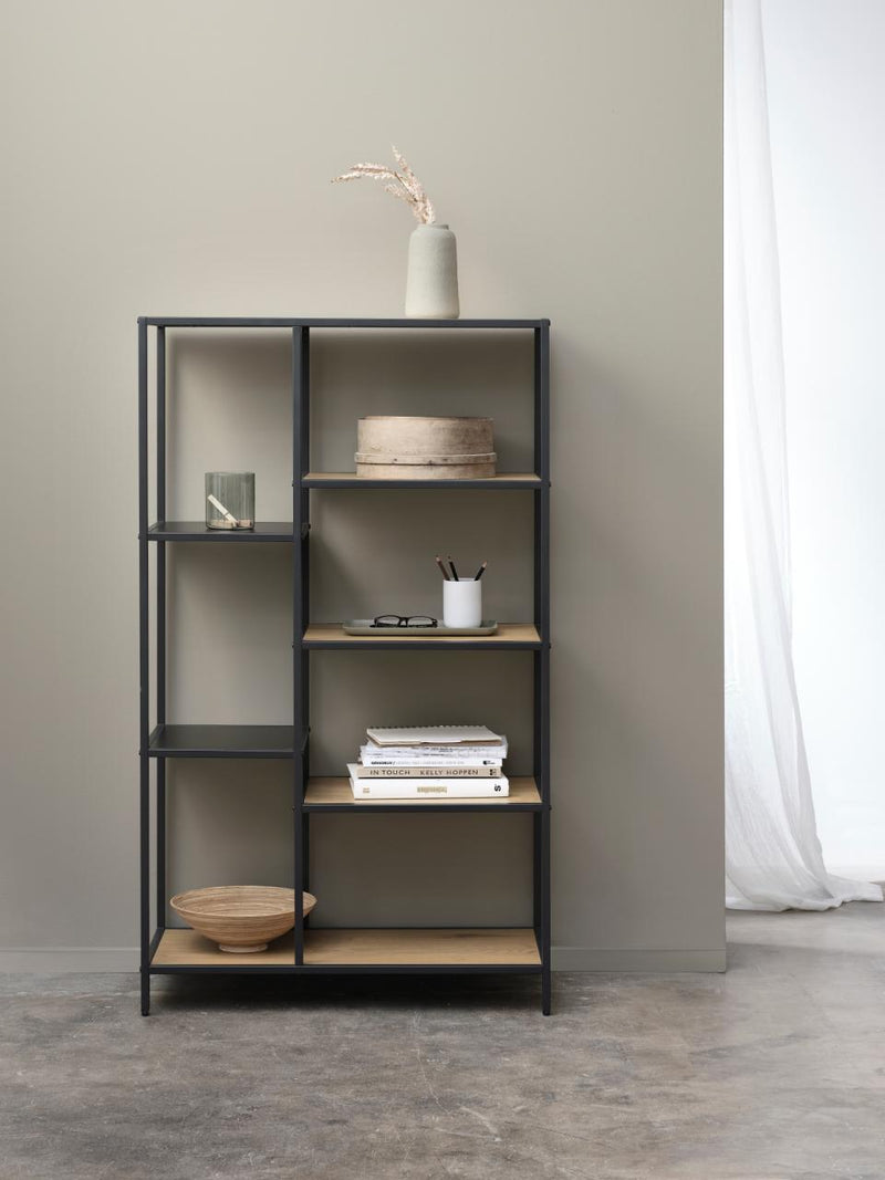 Altino reol – Wild Oak melamin og sort metal, 146x80x31,6cm