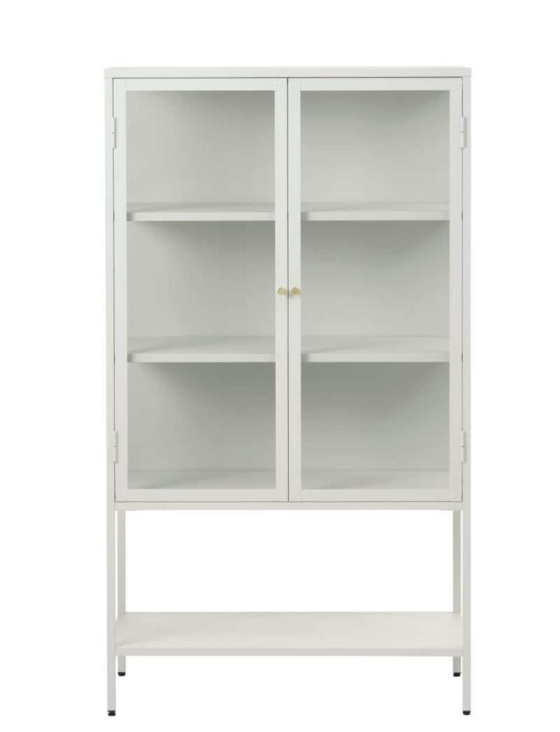 Carmel Højskab 160 cm - Greige Metal med 2 Glaslåger og Høje Ben