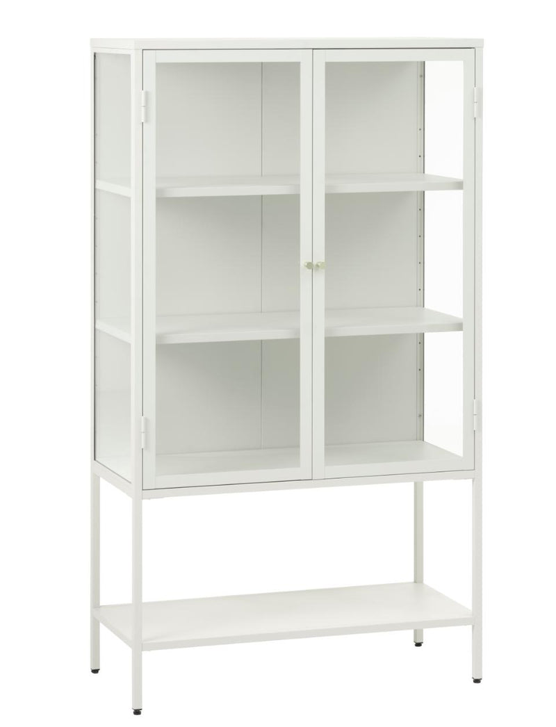 Carmel Højskab 160 cm - Greige Metal med 2 Glaslåger og Høje Ben