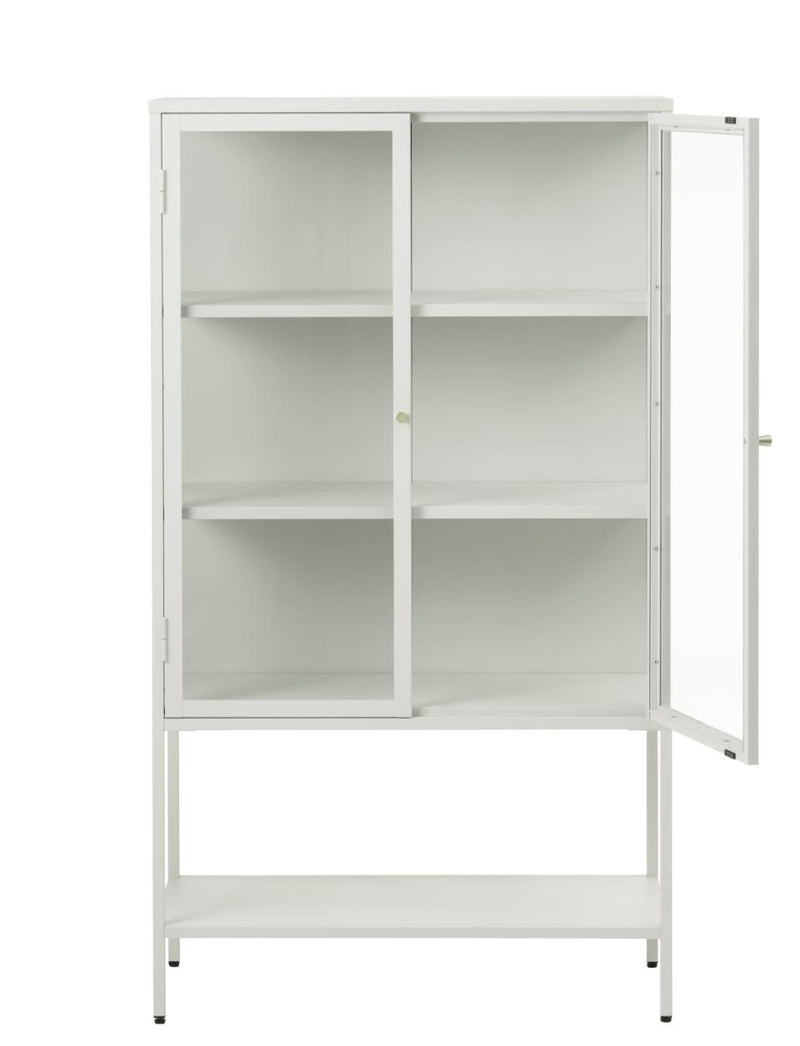 Carmel Højskab 160 cm - Greige Metal med 2 Glaslåger og Høje Ben