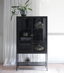 Carmel Højskab 160 cm - Sort Metal med 2 Glaslåger og Høje Ben