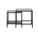 Bronco sidebord sæt, sort metal og riflet glas, 50x50-45x45cm