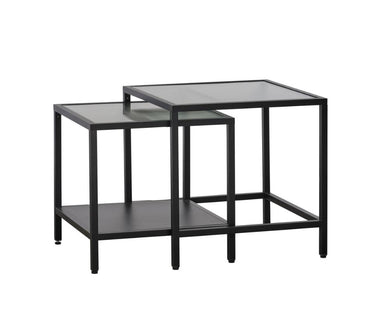 Bronco sidebord sæt, sort metal og riflet glas, 50x50-45x45cm
